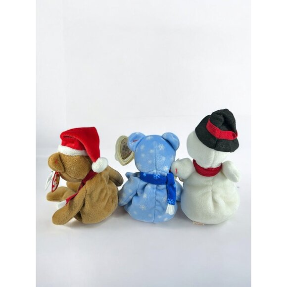VTG Beanie Babies Lot 3 Christmas Theme Bears 1997 1999 Teddy Holiday Snowball - Picture 6 of 11